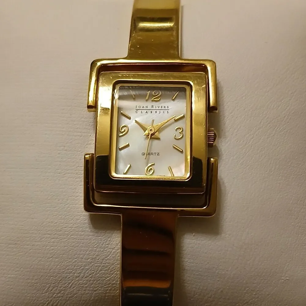 VTG 90s Joan Rivers Classics Gold Tone MOP Dial Quartz Bangle Women's Watch 19mm
